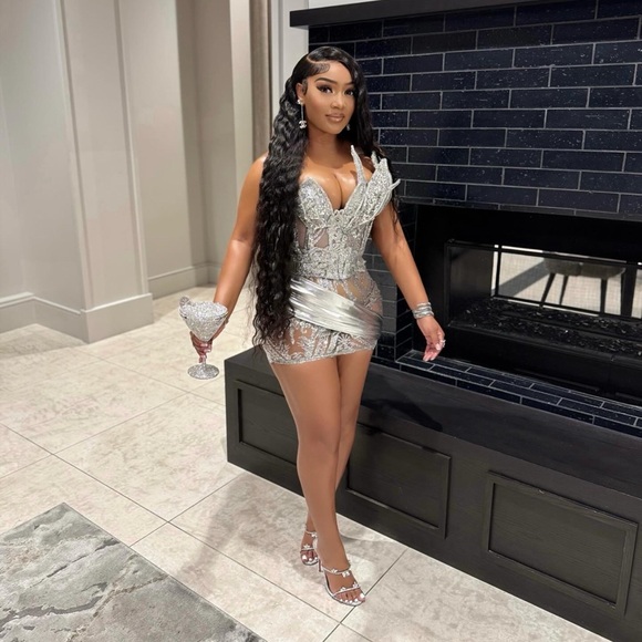 Elegant Silver Custom Evening Birthday Dress - Picture 2 of 6